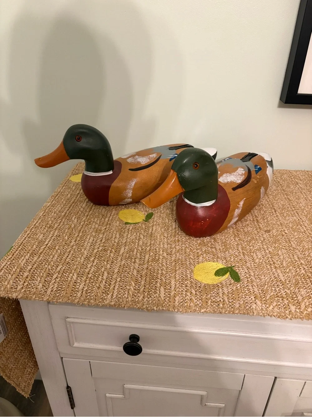Vintage Solid Wood Mallard Duck Decoy Pair Rustic Waterfowl Cabin Decor set